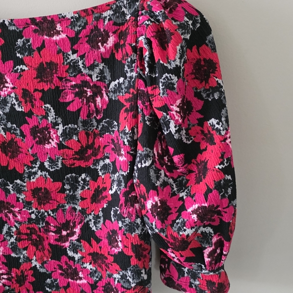 NWOT H&M S Y2K Romantic Coquette Milkmaid Boho Dark Floral Puff Sleeve Crop Top - Picture 12 of 15